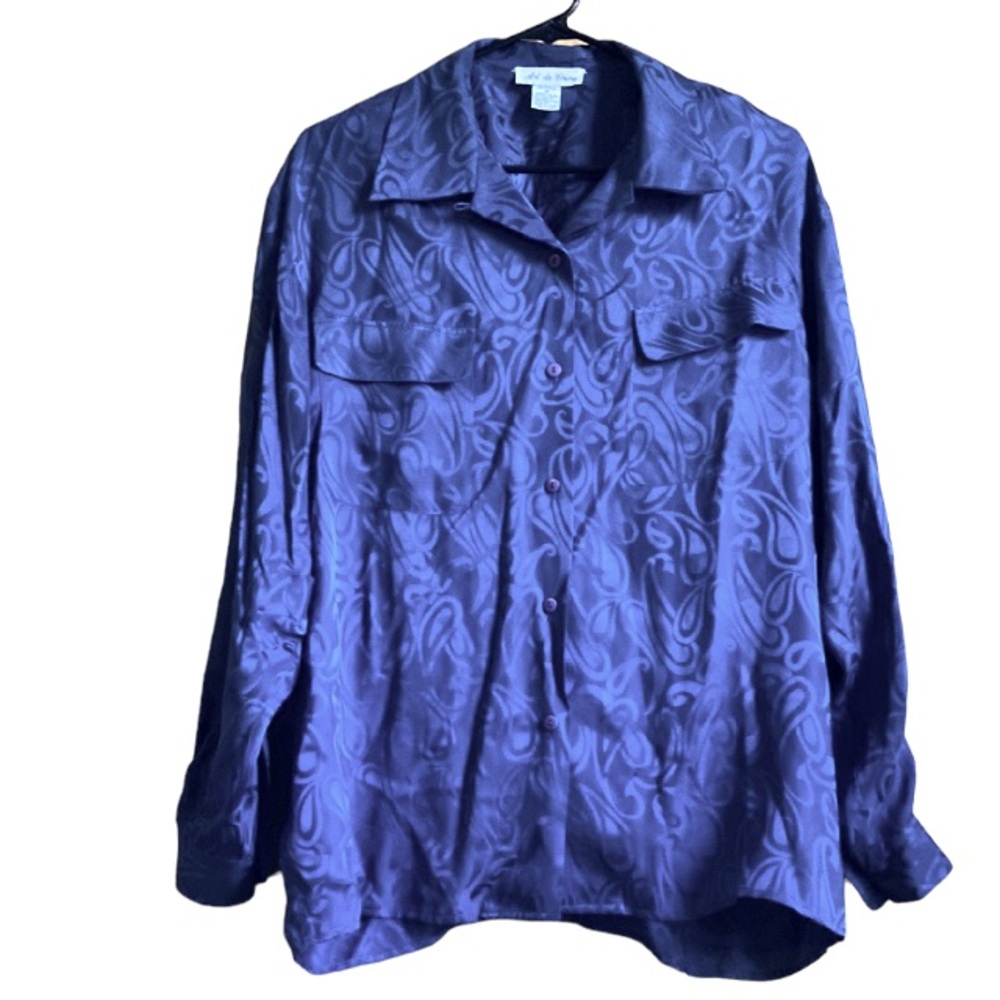 ART DE CHINE Paisley Print Silk Blouse Top Sz M
